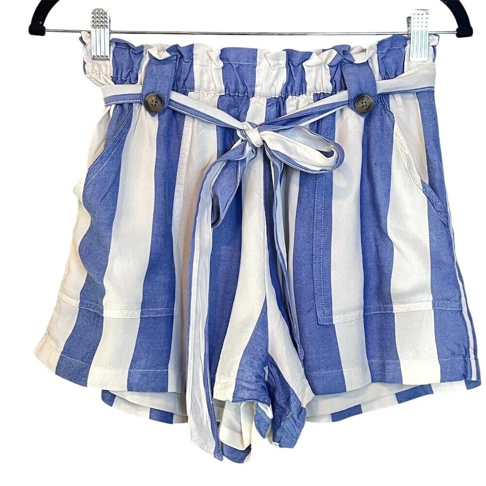 American Eagle Y2k  Striped Shorts Women’s S  Paperbag Beach Coastal Nautical
